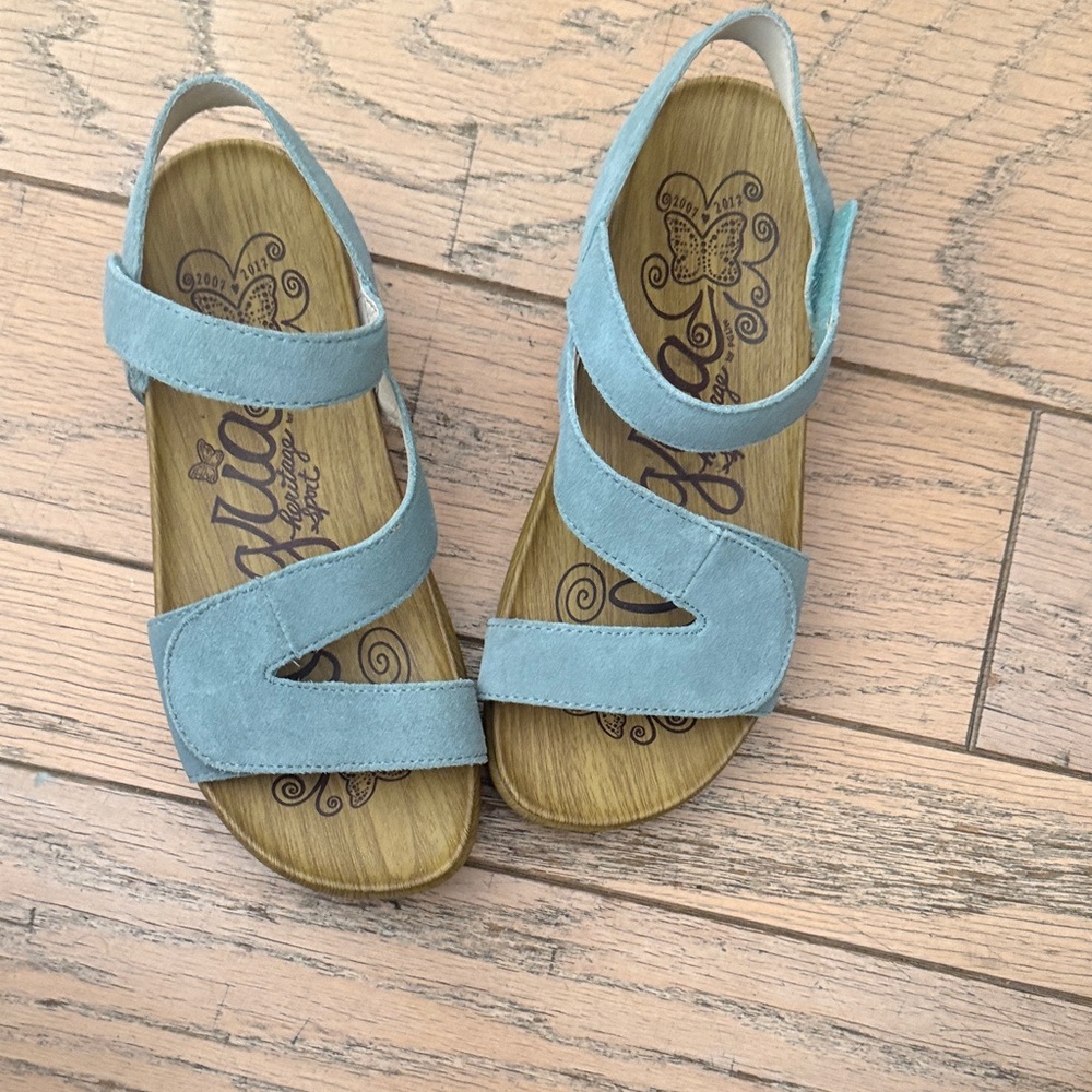 Alegria Light Blue Suede Sandals